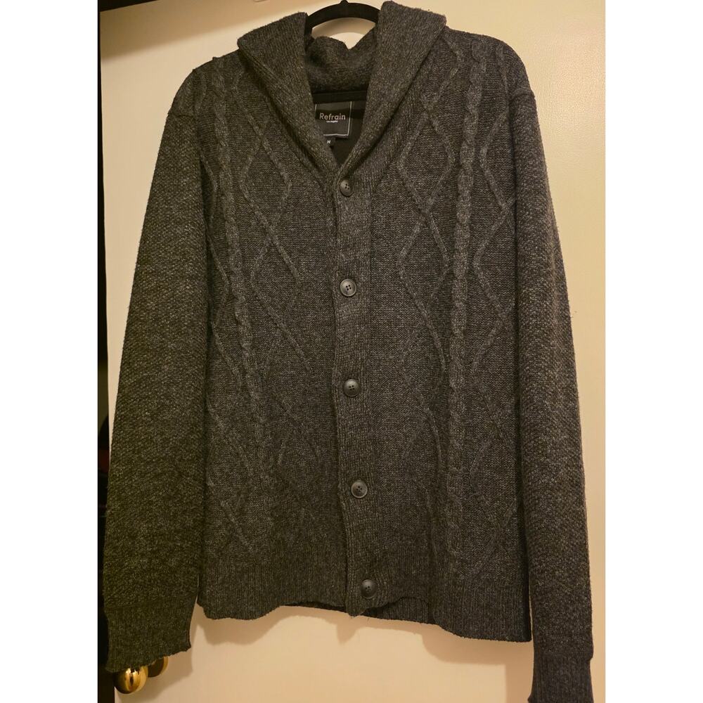 Refrain LA Heathered Knit Button Down Shawl Collar Cardigan sz M